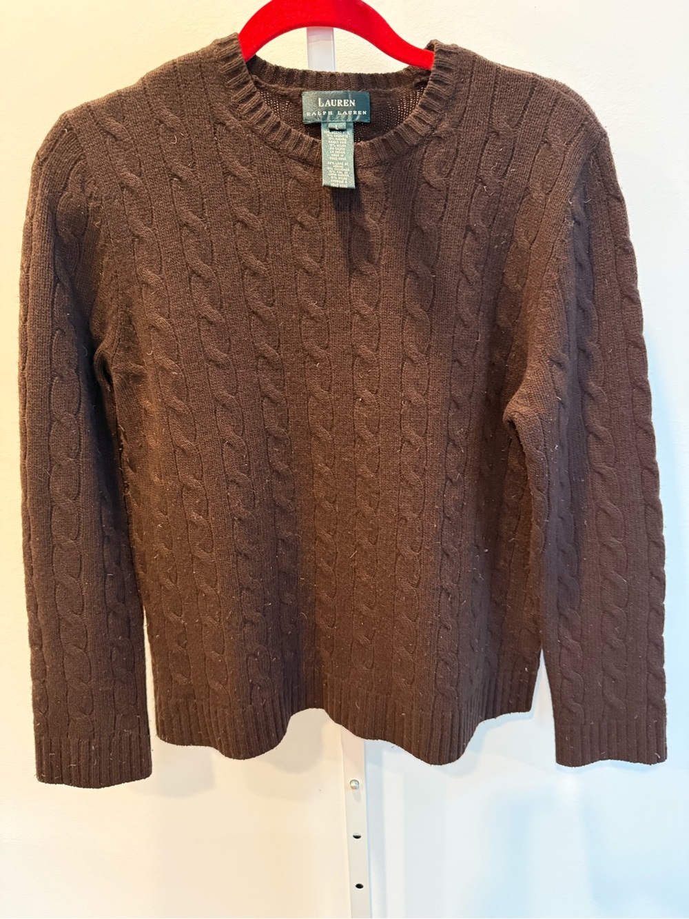 Vintage Lauren Ralph Lauren Men’s Chocolate Brown Cable Crewneck Sweater Size L